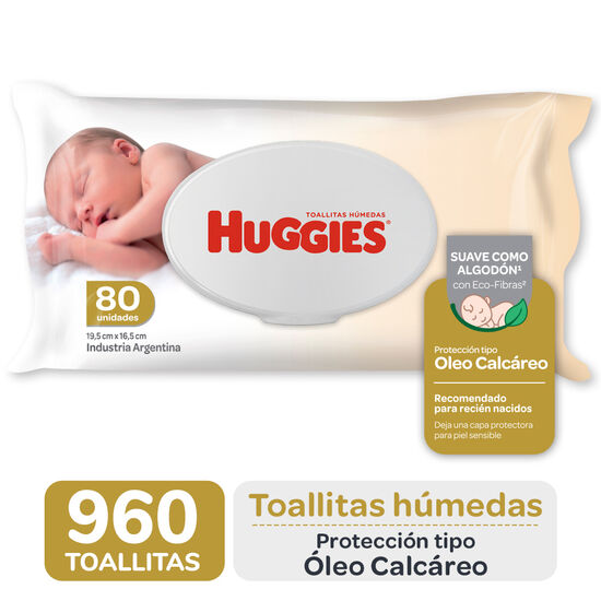 12 Packs TOALLITAS HUMEDAS HUGGIES ÓLEO CALCÁREO x80
