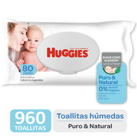 12 Packs TOALLITAS HUMEDAS HUGGIES PURO Y NATURAL x80